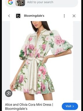 Alice + Olivia White Floral Button-Front Mini Dress with Gold Trim